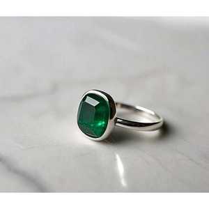 Juego de anillos de plata de ley fina con piedras preciosas minimalistas de elegancia para todos los días, Esmeralda Natural CZ, diamante, estilo clásico para boda - Product Image 2