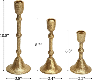 Porte-bougies coniques martelés dorés, chandelier vintage, support à bougies décoratif en métal texturé, bougeoir antique doré - Product Image 2