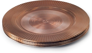 Plato de cobre texturizado de diseño vintage con patrón geométrico, plato decorativo para la cena, ofrece personalización. - Product Image 3