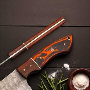 Ensemble de 5 couteaux de chef traditionnels en acier à haute teneur en carbone, ambidextres, avec manche en os et étui en cuir, finition polie haute brillance - Product Image 3