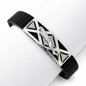 Bracelet à maillons noirs en argent sterling 925, zircone cubique, motif panthère géométrique, poli miroir, pour homme et unisexe, idéal pour les fêtes, les mariages et le quotidien - Product Image 2