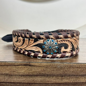 OEM Customizable Hot Selling Luxury Hand Tooled Leather Concho <b>Dog</b> <b>Collars</b> Adjustable Cow Leather Heavy Duty Padded Pet <b>Collars</b> - Product Image 5