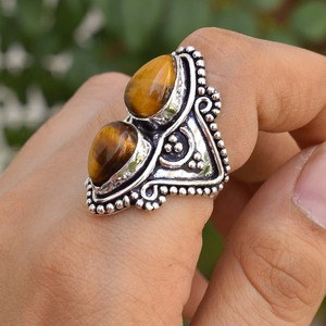 Bague en pierre œil de tigre naturelle, faite à la main, en argent 925, bijou en pierre précieuse pour elle - Product Image 1
