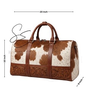 Western Cowhide Leather Duffle <b>Bag</b> Hair Hide Travel Weekender Luggage Large Capacity Foldable Zipper <b>Overnight</b> Handbag for Women - Product Image 2