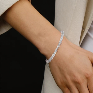 Brass Moissanite Tennis <b>Bracelet</b> 18K Gold Plated Single Row <b>Crystal</b> Heart and Pear Cut Unisex Gift - Product Image 6
