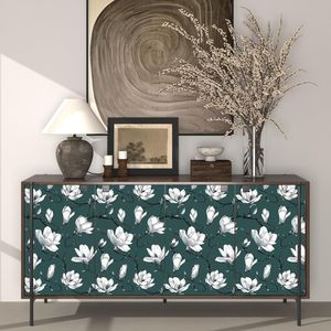 Carta da Parati Blu Navy con Design Floreale Bianco ad Acquerello 44,2 cm x 300 cm, Adesiva e Rimovibile, per Camera da Letto Stile Boho - Product Image 2