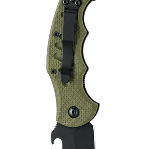 Navajas plegables Tanto Blade con hoja de acero con revestimiento negro, mango texturizado verde oliva, anillo para el dedo y clip para actividades al aire libre. - Product Image 4