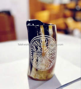 FWE Tasse en corne de guerrier viking rustique faite à la main Coffret cadeau Chope à café polie pour le bricolage Décoration de Noël, du Nouvel An ou d'Halloween - Product Image 2
