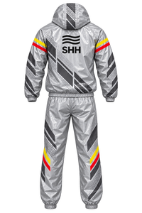 Custom Silver Hooded Sauna Suit <b>Men</b> Printed Sweat Training Tracksuit Half Zip Jacket Pants <b>Thermal</b> Gym Fitness Workout Set - Product Image 2