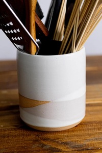 Modern Ceramic Utensil Holder Dual Tone Matte Glaze Compact Design High <b>Fired</b> Durable Kitchen Countertop Storage Organizer - Product Image 3