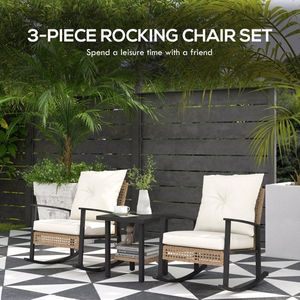 Sedia a dondolo rustica in rattan intrecciato per set di mobili da giardino per esterni - Product Image 6