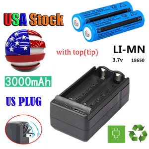 Set di 2 batterie cilindriche ricaricabili 18650 da 3000mAh con 1 caricatore doppio per torce/lampade frontali (ritiro personale TK/TMEU) - Product Image 1