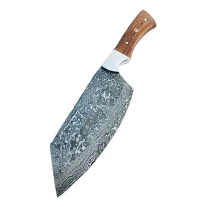 Professional Handmade Damascus Cleaver Knife with Wooden Handle Japanese Style Sharp Kitchen Chef Knife for Butchering Cutting