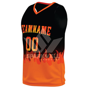 Conjunto de Uniforme de Baloncesto Sublimado Personalizado con Diseño de Llamas, 100% Poliéster, Absorbente de Humedad, Unisex, para Adultos, Cuello en V, Sin Mangas - Product Image 6