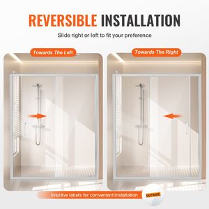 Porta Doccia Scorrevole Semiframeless Invertita 57.7-59 L x 70 A in Vetro Temperato Trasparente da 1/4 di Pollice, Impermeabile, Spessore 6mm - Product Image 5