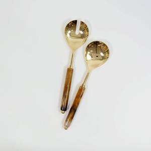 Elegant Salad Serving Spoon Fork Set Designer Gold Finish Serving Spoon Set Handmade Resin Handle Serving Cutlery Set - Product Image 1