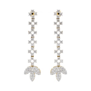 Pendientes de Diamantes Naturales de Corte Brillante Redondo de 2.27CTW, Oro de 14K, Diseño Floral, Baño de Rodio, Elegancia Atemporal - Product Image 1