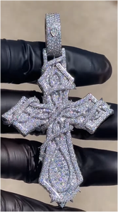 จี้รูปกางเขนประดับมอยส์ซาไนต์ ชุบทองบนเงินแท้ พร้อมสร้อยเชือก สำหรับทุกเพศ สไตล์คริสเตียน ฮิปฮอป แฟชั่น เหมาะสำหรับงานปาร์ตี้ ของขวัญเครื่องประดับ - Product Image 3