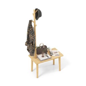 Tavolino 2-in-1 in Legno Massello con Appendiabiti, Versatile Tavolino d'Appoggio per Arredamento Casa - Product Image 1