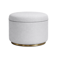 Pouf rond scandinave Aurelio Mikkeli blanc 600 mm avec base en laiton, tabouret de luxe en tissu pour salon et chambre