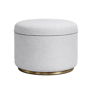 Pouf rond Aurelio Ottoman scandinave Mikkeli blanc 600 mm avec base en laiton, tabouret de luxe en contreplaqué pour salon et chambre à coucher - Product Image 1
