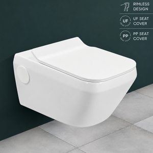 WC mural sans rebord moderne, cuvette carrée monobloc avec chasse d'eau à siphon, design minimaliste en porcelaine écologique, facile à nettoyer - Product Image 3
