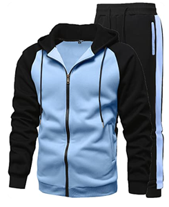 Unisex Color Blocking Tracksuit Hooded Zipper Full Length <b>Sweatshirt</b> And Pants Casual Autumn Wear Breathable Polyester Cotton - Product Image 2