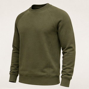 Sudadera Personalizada Verde Oliva para Hombre, Cuello Redondo, Corte Moderno y Compacto, Tejido de Algodón Orgánico French Terry MCRW-0007 - Product Image 3