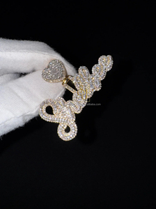 Men's Hip Hop 10K <b>Solid</b> Gold Plated Iced Custom Cursive Name Letter <b>Necklace</b> Heart Clasp Natural Diamond Romantic Pendant Gift - Product Image 4