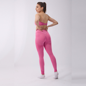 Ensemble de yoga 2 pièces pour femme : haut court à bretelles croisées taille haute et leggings côtelés longs sans couture en Spandex/Nylon – Tenue de sport - Product Image 5