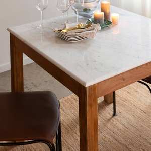 Mesa de comedor cuadrada Vandana Solace Vento en madera de acacia y mármol - Product Image 5
