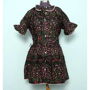 ผ้าถักนิตติ้งจากผ้าฝ้าย 100% ชุดเดรสลำลองมินิเดรสสำหรับผู้หญิงทำงาน แขนยาว คอทรงโอ พิมพ์ลายดอกไม้ ทรงหลวมทันสมัย - Product Image 2