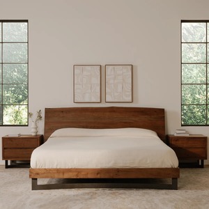 Lit plateforme moderne en bois massif à profil bas avec tête de lit incurvée – Meubles de chambre à coucher de luxe minimalistes - Product Image 1