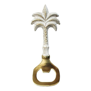 Abridor de Botellas de Cerveza Vintage de Metal con Forma de Palmera de Coco, Blanco y Dorado, Recuerdos de Boda con Temática Tropical de Playa y para Fiestas - Product Image 1