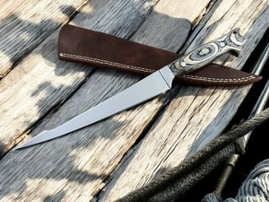 Couteau à fileter moderne ambidextre forgé à la main sur mesure 8-9,9 pouces en acier inoxydable avec manche en bois et étui en cuir écologique - Product Image 5