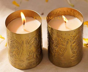 Bougie décorative en pot, pots à bougies en métal, bougies parfumées Dance of Frondescence, bougies votives dorées en fer forgé faites à la main - Product Image 3