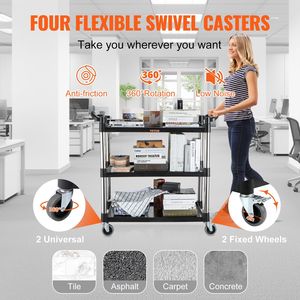 Carrello di Servizio Pesante 220LBS 102x49x97cm con Ruote Bloccabili e 3 Ripiani - Product Image 5