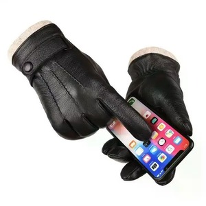 Gants d'hiver en cuir noir pour vélo avec doublure en microfibre, thermiques, longueur poignet, décontractés pour usage extérieur - Product Image 3