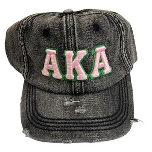 Black Washed Distressed Denim Baseball <b>Cap</b> with Pink Chenille Letter Patch Adjustable <b>Vintage</b> Casual Outdoor Fashion Unisex Hat - Product Image 1
