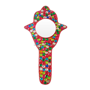 Miroir à main classique indien perlé en laque scintillante avec un design vintage, cadre artisanal à motif de feuille, miroir de maquillage portable - Product Image 6