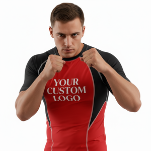 Wholesale Factory <b>Custom</b> logo Men Short Sleeve Quick Dry <b>Compression</b> <b>Shirts</b> Rash Guard Fitness Surfing Beach Rashguard MMA - Product Image 4
