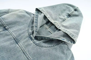 Sudadera con capucha de mezclilla extragrande bordada para hombre, con forro polar y efecto desgastado, estilo urbano, fabricante OEM - Product Image 6