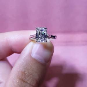 Moissanite 2CT <b>Emerald</b> Cut Romantic Signet <b>Ring</b> Original 925 <b>Silver</b> Fine Modern Style Anniversary Gift For Girlfriends - Product Image 2