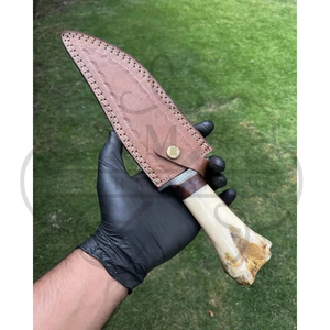 Couteau Bowie artisanal MORTALSAGA, lame en acier Damas, manche en os, couteau à lame fixe pour la survie en plein air - Product Image 5