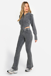 Womens Acid Wash Streetwear Tracksuit <b>Sherpa</b> <b>Lined</b> Warm Lightweight Winter <b>Hoodie</b> Set OEM Custom Logo Wholesale Factory Price - Product Image 3