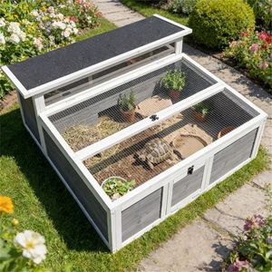 Habitat per Tartarughe in Legno Grigio Scuro, Arredamento da Esterno per Tartarughe - Product Image 1