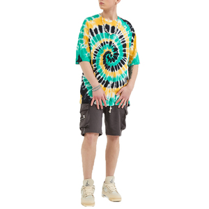 Tie Dye เสื้อยืดคอกลมแขนสั้นสำหรับทุกเพศผ้าฟลีซผ้าฝ้ายเป็นมิตรกับสิ่งแวดล้อมปรับแต่งได้ทรงหลวม - Product Image 3