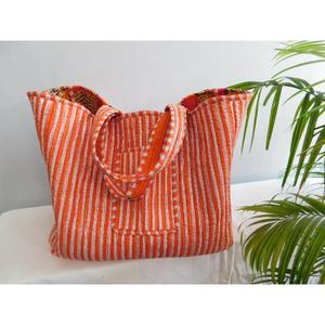 <b>Boho</b> Cotton Striped Quilted Tote <b>Bag</b> Handmade Open Closure Reusable Women Beach Summer Autumn Winter Spring Travel Lavinas - Product Image 1