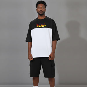 Streetwear 2026 New Arrived Summer Casual Wear Custom DTF Printed logo 100% Cotton 2 tone Breathable Hip Hop Men's 2-Piece <b>Set</b> - Product Image 4