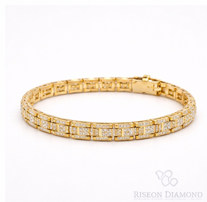 Pulsera de tenis rectangular con eslabones, plata de ley con baño de oro amarillo, diamantes cultivados en laboratorio con pavé completo, cierre seguro, elegante y lujosa - Product Image 1